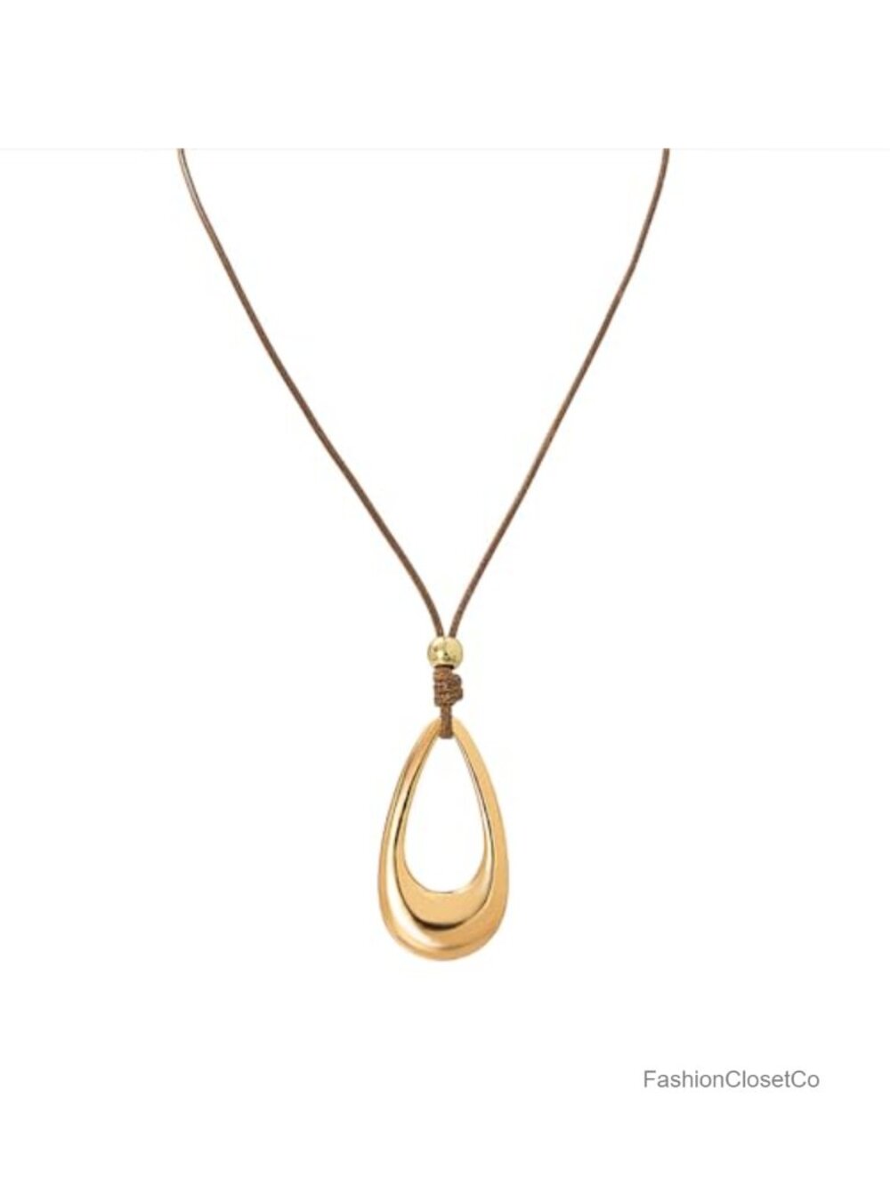 Minimalist Boho Open Teardrop Pendant Necklace Adjustable 17"